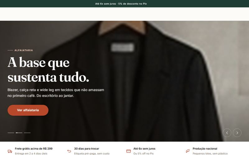 Página inicial da loja Lume com a coleção de linho