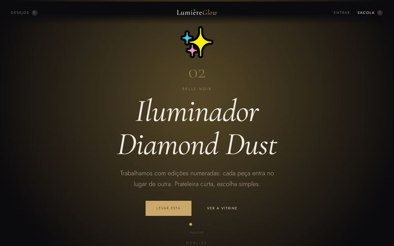 Página inicial da loja LumièreGlow com um produto em destaque
