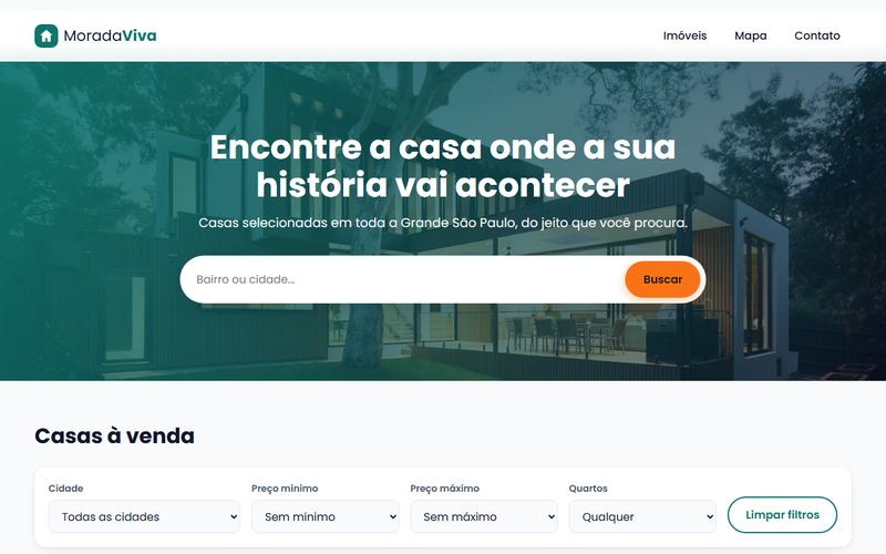 Página inicial da imobiliária Morada Viva com campo de busca de imóveis