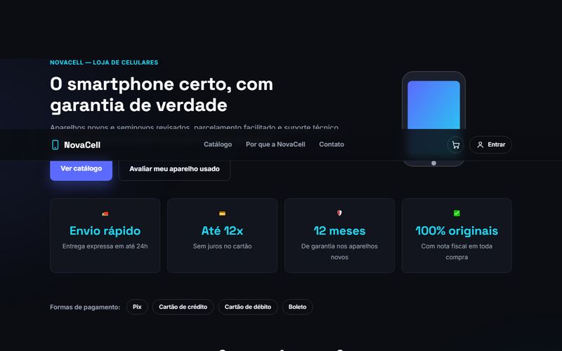 Página inicial da loja de celulares NovaCell